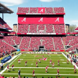 Fans cheering at the Alabama Crimson Tide A-Day Game