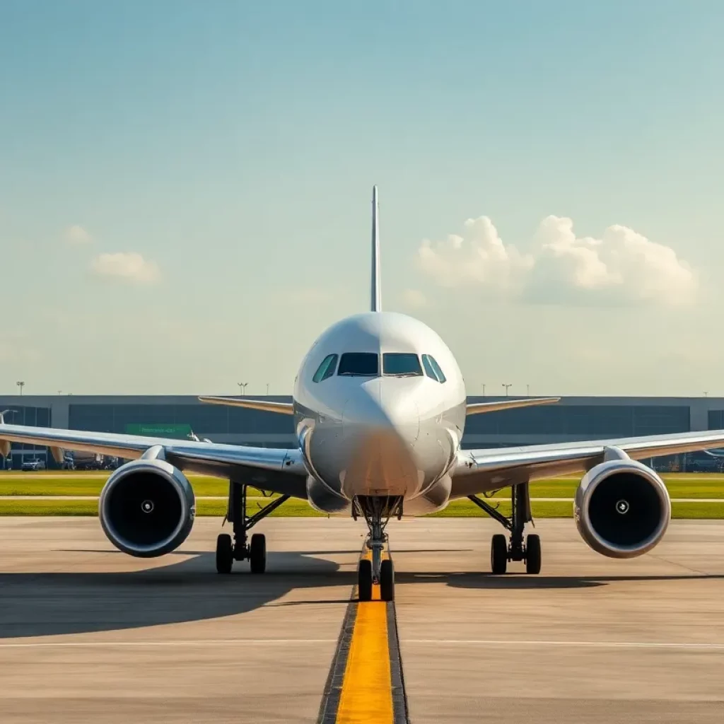 Breeze Airways Airbus A220-300 parked at Mobile International Airport