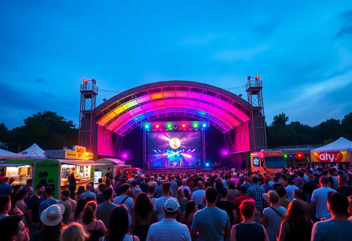 Festival-goers enjoying music and food at the Camellia Music & Arts Festival.