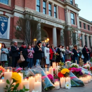 Candles and flowers at a memorial for Dr. Archie Wade
