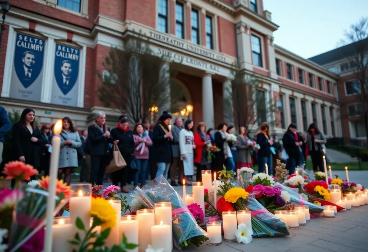 Candles and flowers at a memorial for Dr. Archie Wade