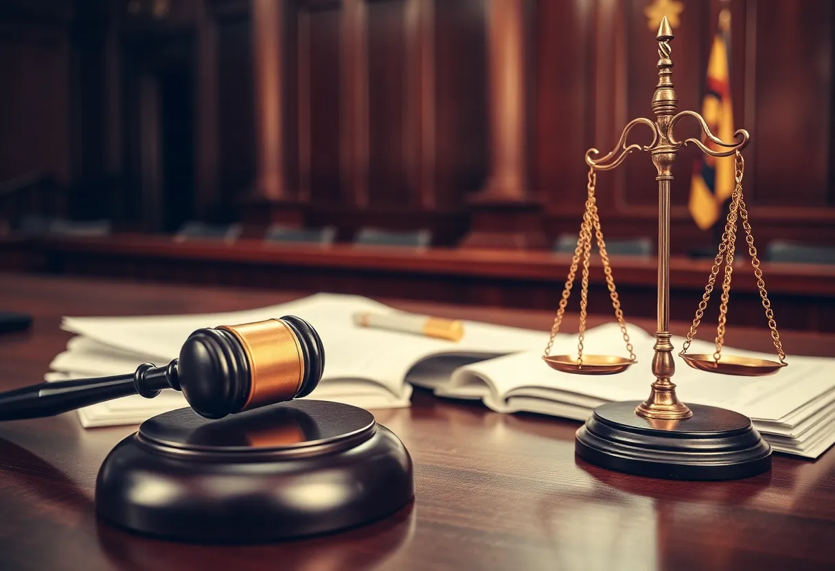 Courtroom scene representing legal issues and justice.