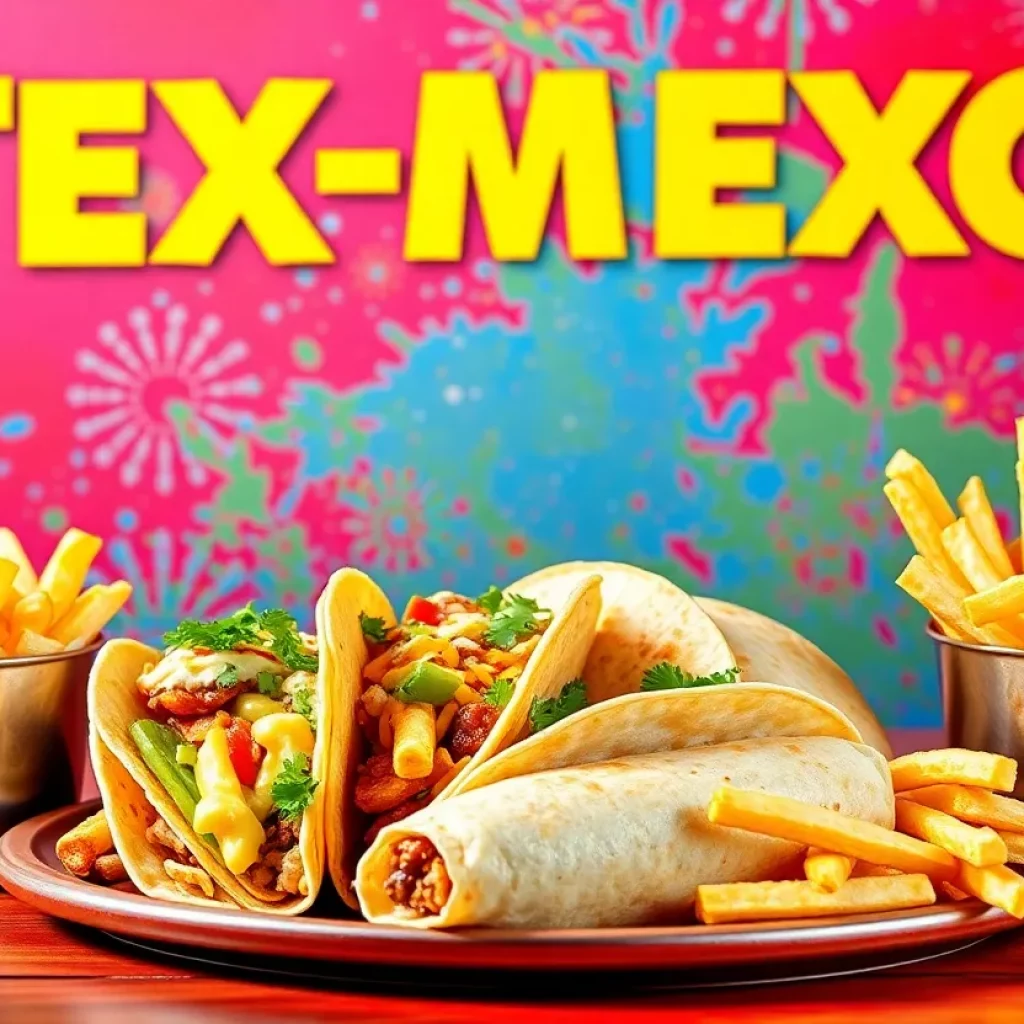 An appetizing spread of Del Taco menu items including tacos and burritos.