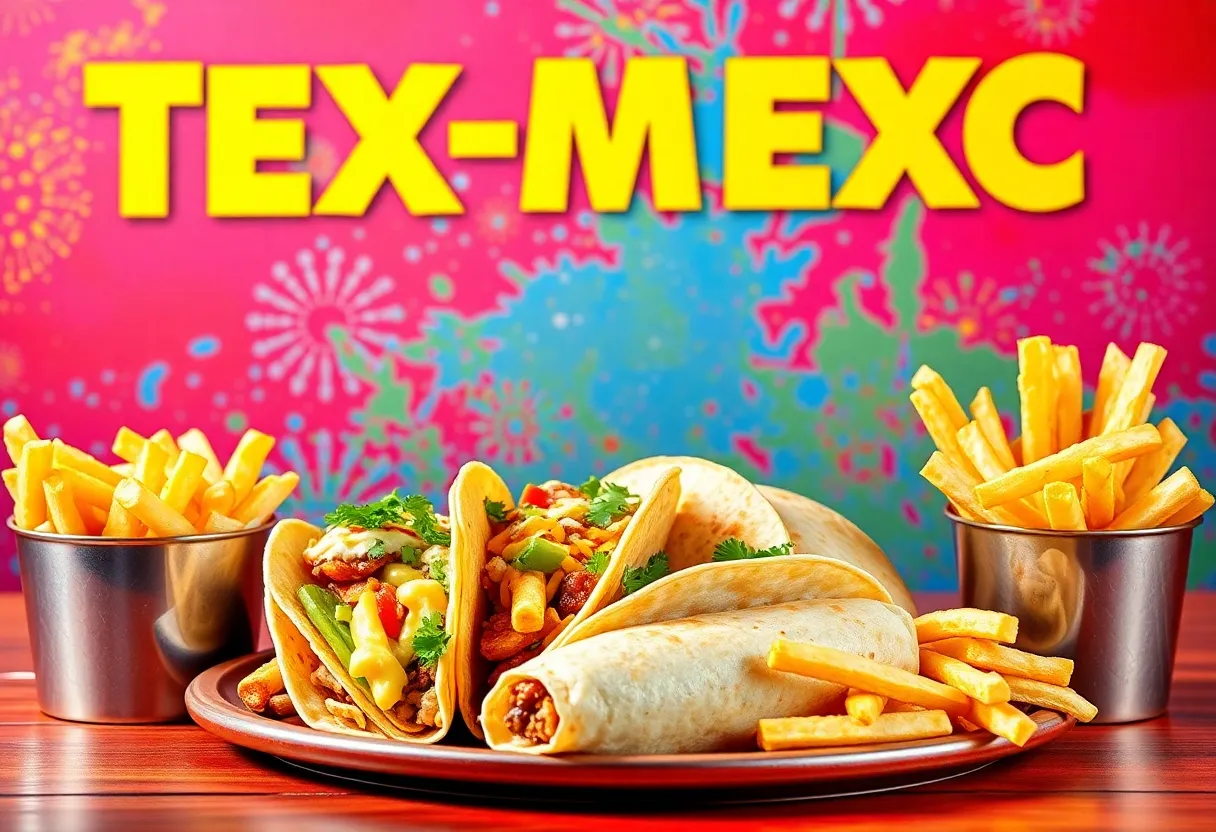 An appetizing spread of Del Taco menu items including tacos and burritos.