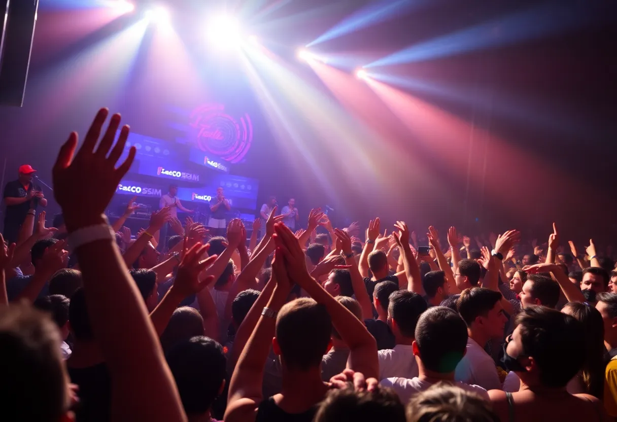 Energetic concert scene featuring a crowd enjoying a live performance.