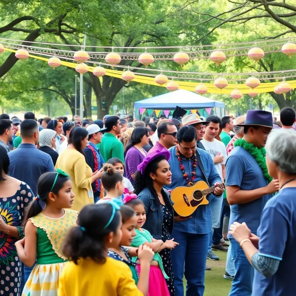 Families celebrating Black History Month at a Mardi Gras event in Huntsville.