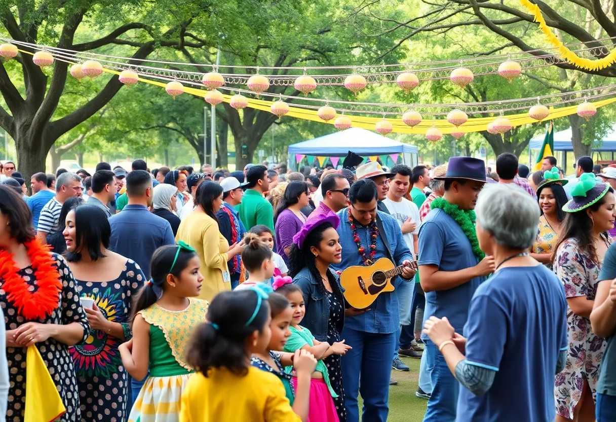 Families celebrating Black History Month at a Mardi Gras event in Huntsville.