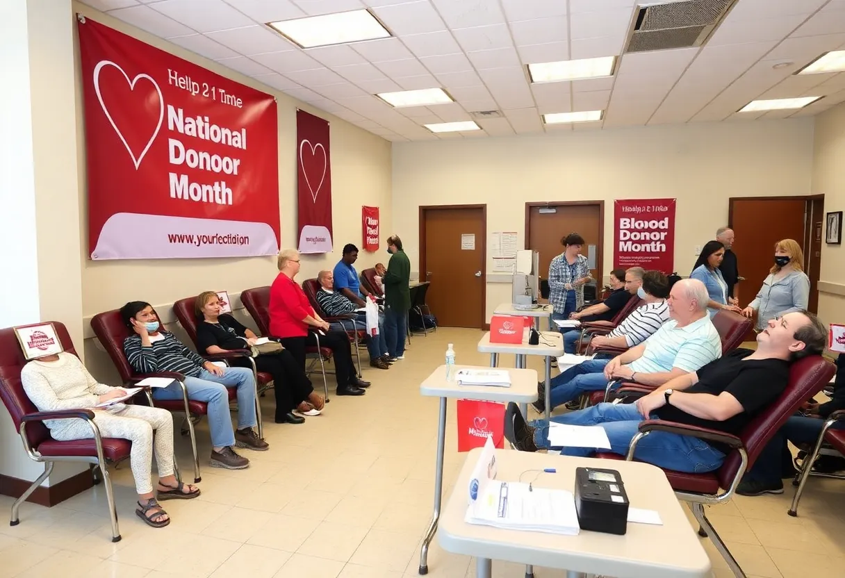 People donating blood at LifeSouth Blood Center in Huntsville