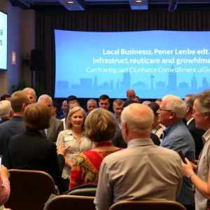 Gathering of local leaders discussing community growth at Huntsville Chamber Luncheon