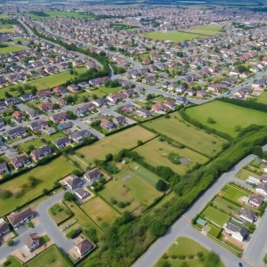 Aerial view of new homes being constructed in Huntsville, Alabama