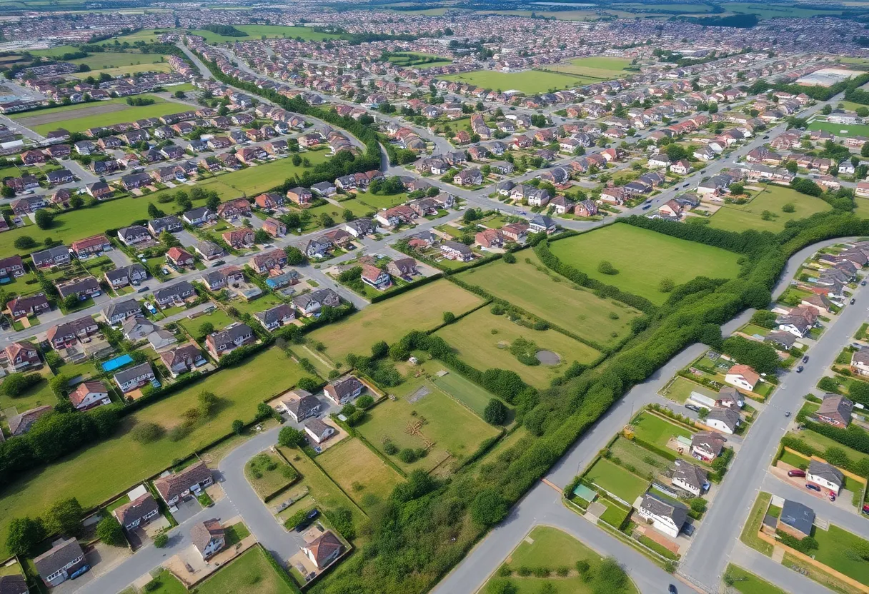 Aerial view of new homes being constructed in Huntsville, Alabama