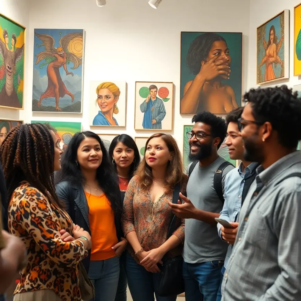 People engaging in discussion at the Huntsville Museum of Art