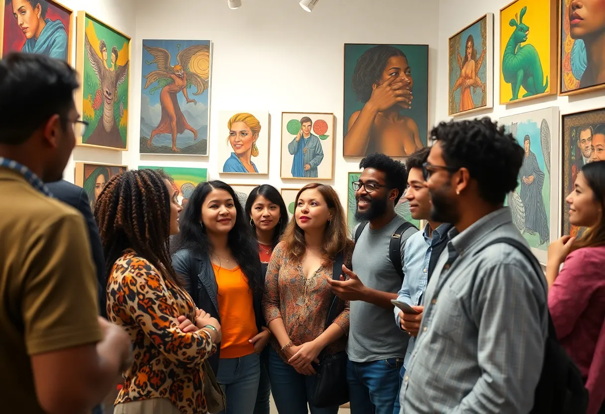 People engaging in discussion at the Huntsville Museum of Art