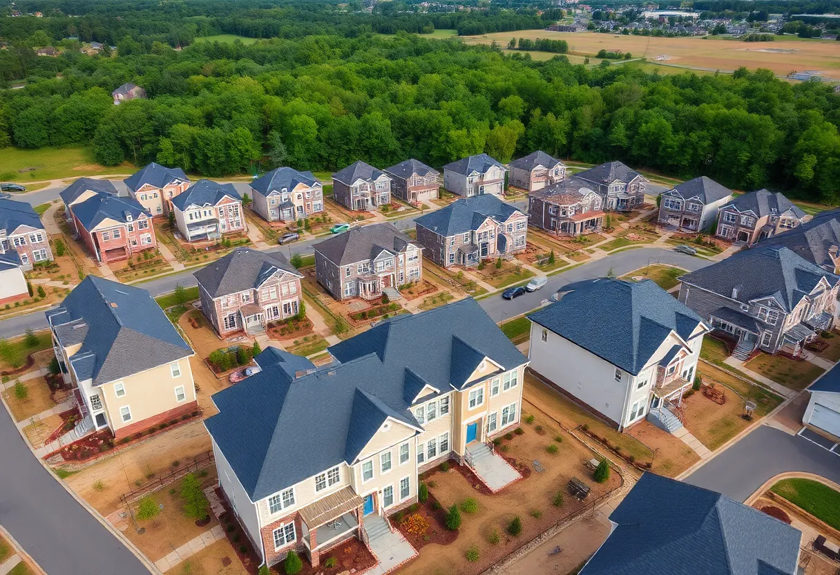 Aerial view of new housing developments in Huntsville, Alabama