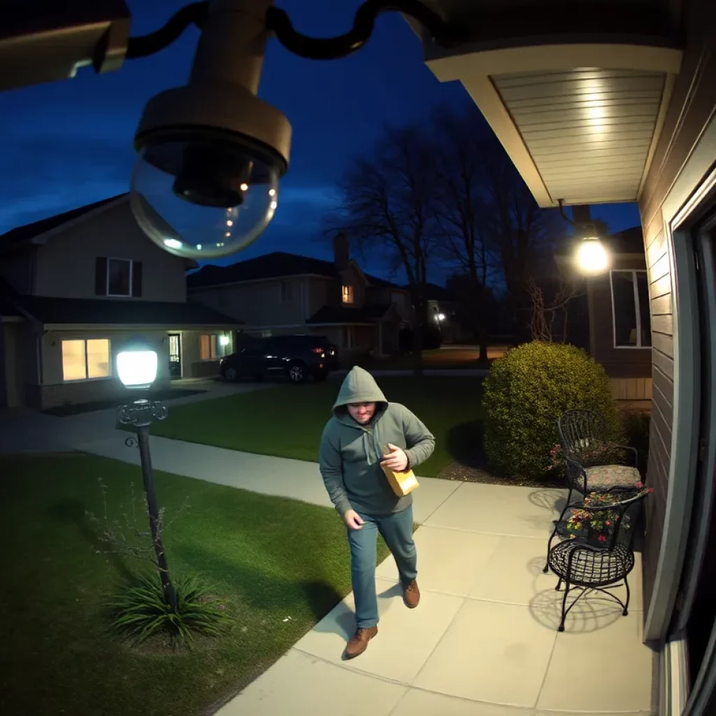 Suspect stealing package from porch in Huntsville neighborhood.