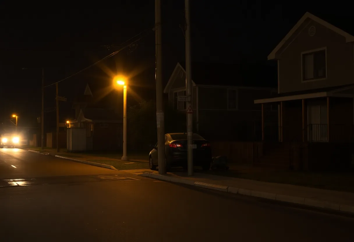 Dark street in Huntsville following a power outage