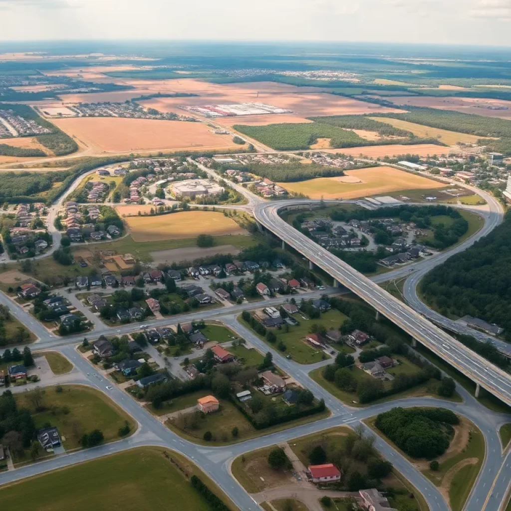 Aerial view of Huntsville showing potential land for development.