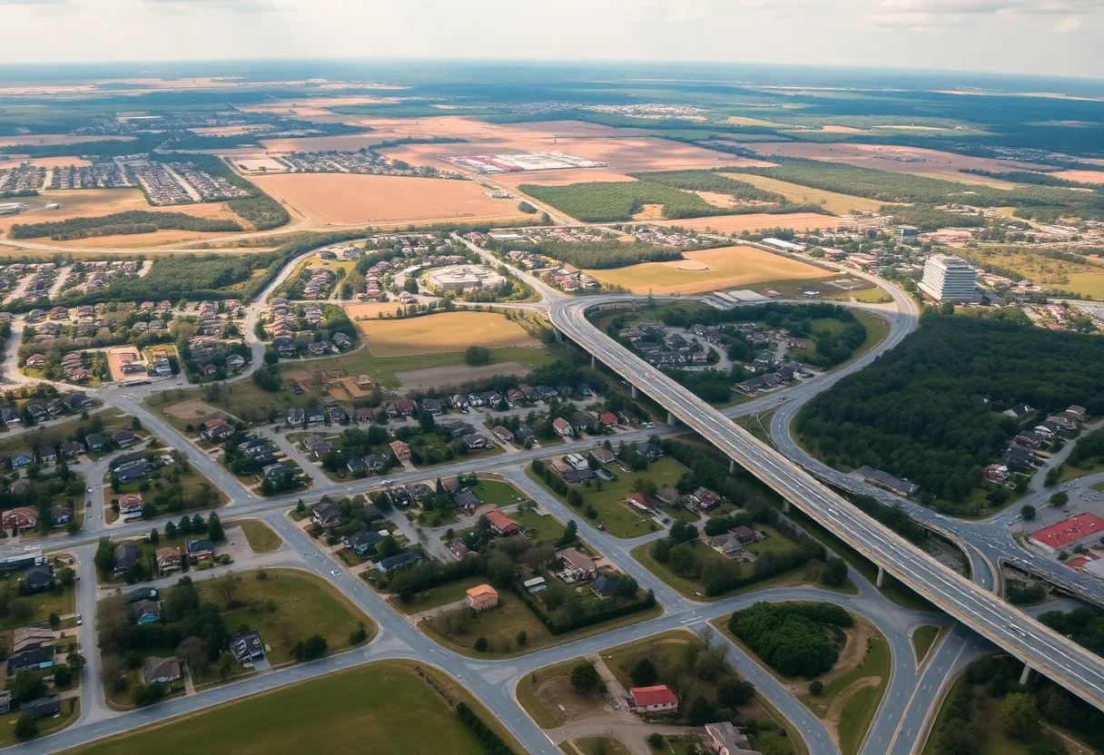 Aerial view of Huntsville showing potential land for development.