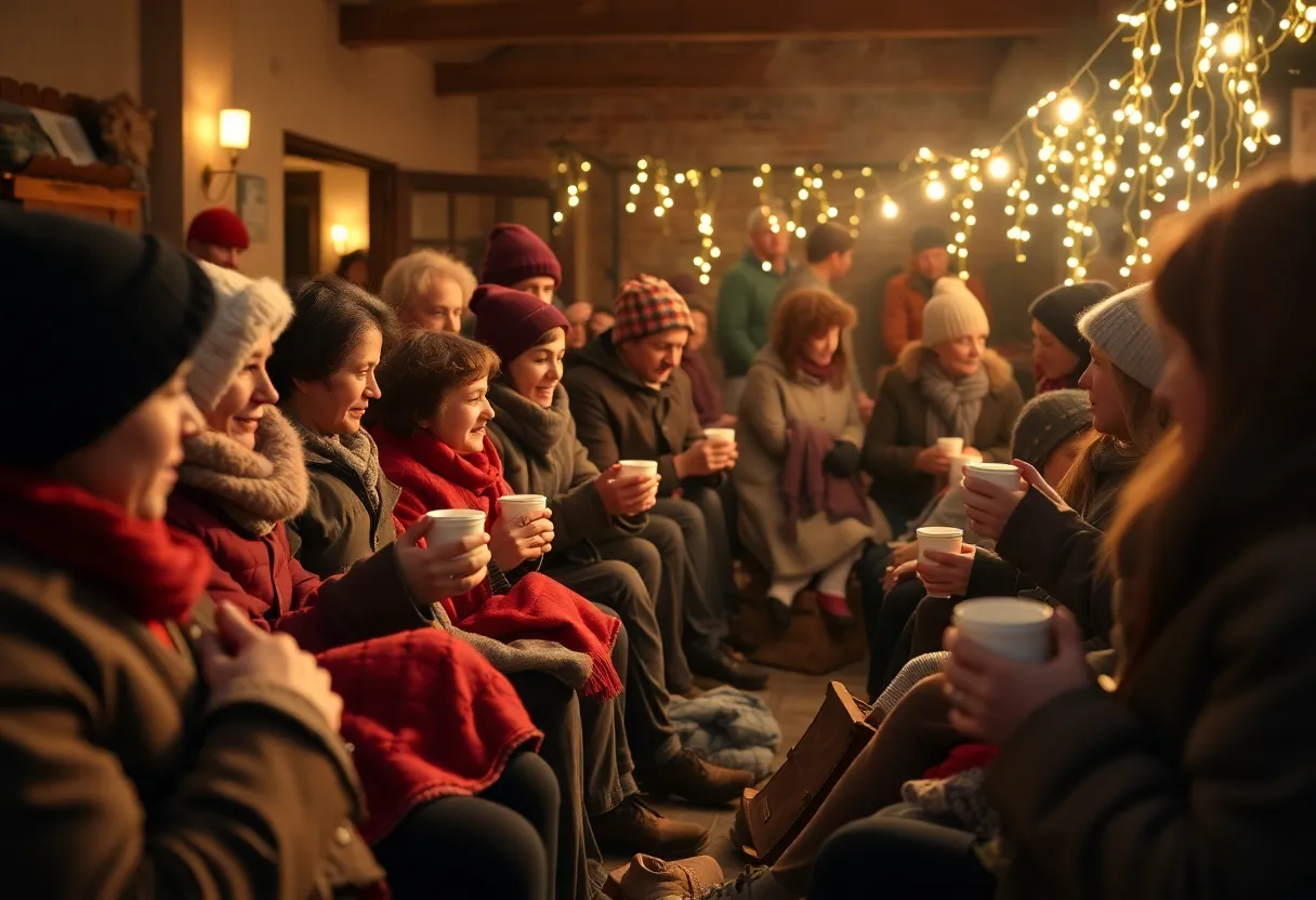 People inside a warming center in Huntsville during cold weather