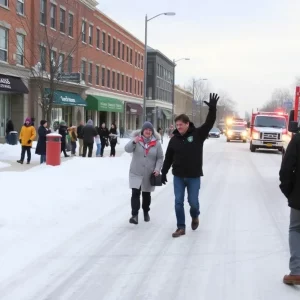 Streets of Huntsville clear after winter storm with community members out and about.