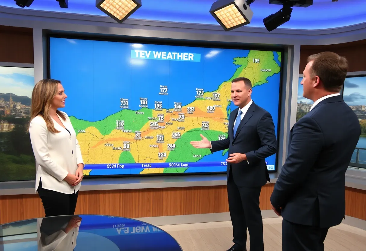 Meteorologists presenting local weather updates