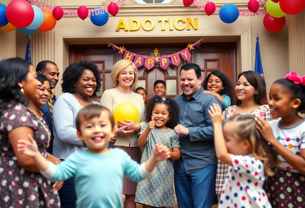 Families celebrating adoption at Madison County Courthouse