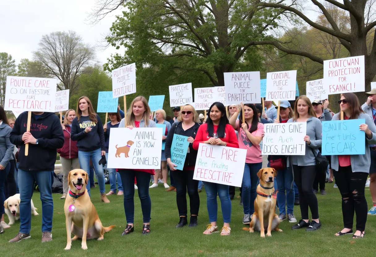 Residents rallying for animal protection laws in Madison County with dogs