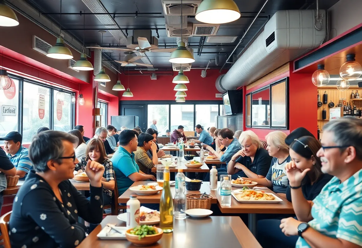 A busy restaurant in Madison County with patrons enjoying meals.