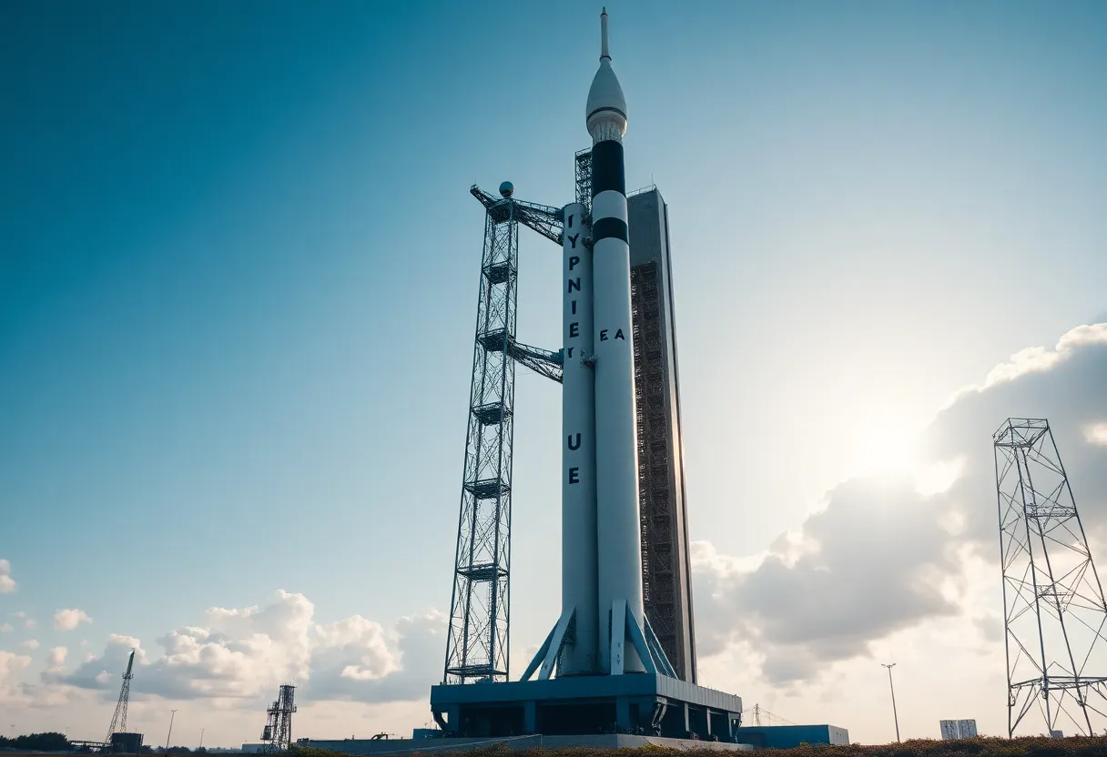 New Glenn rocket on launch pad awaiting launch