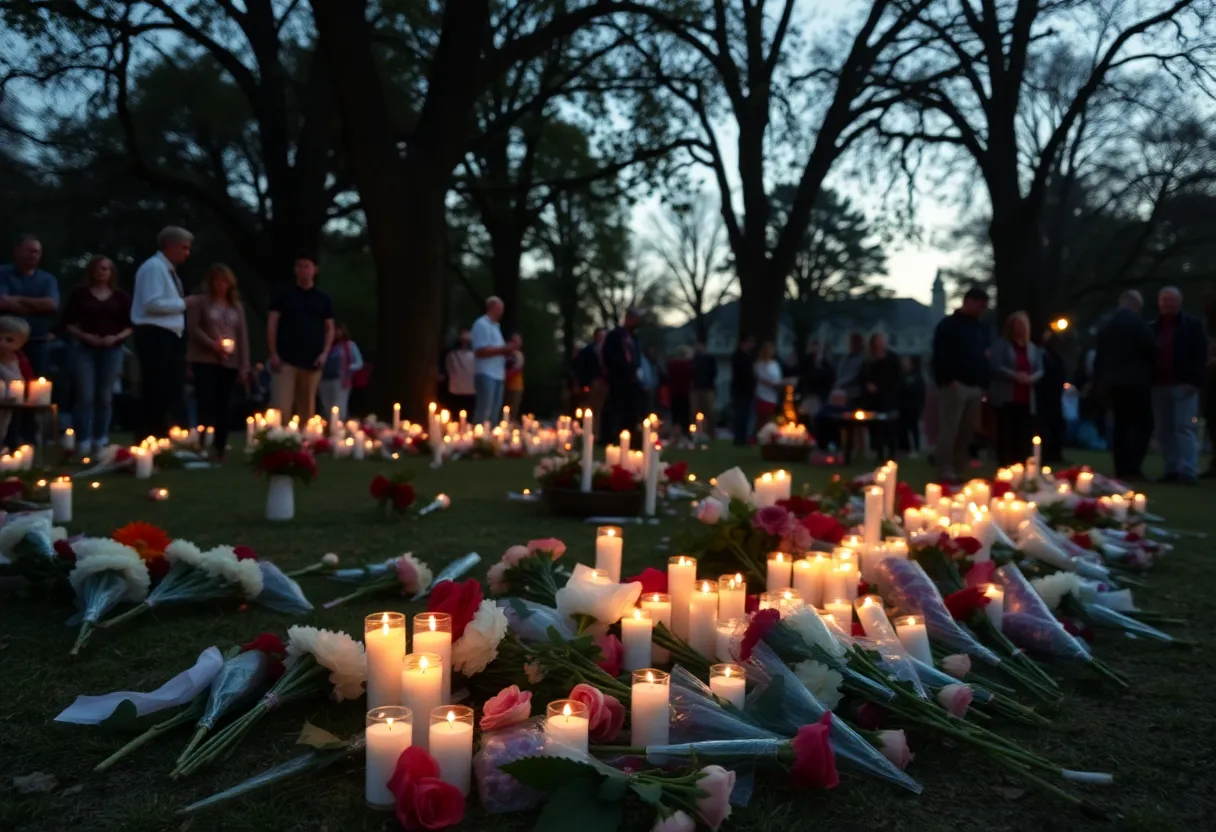 Memorial gathering with candles and flowers for victims of the New Orleans attack
