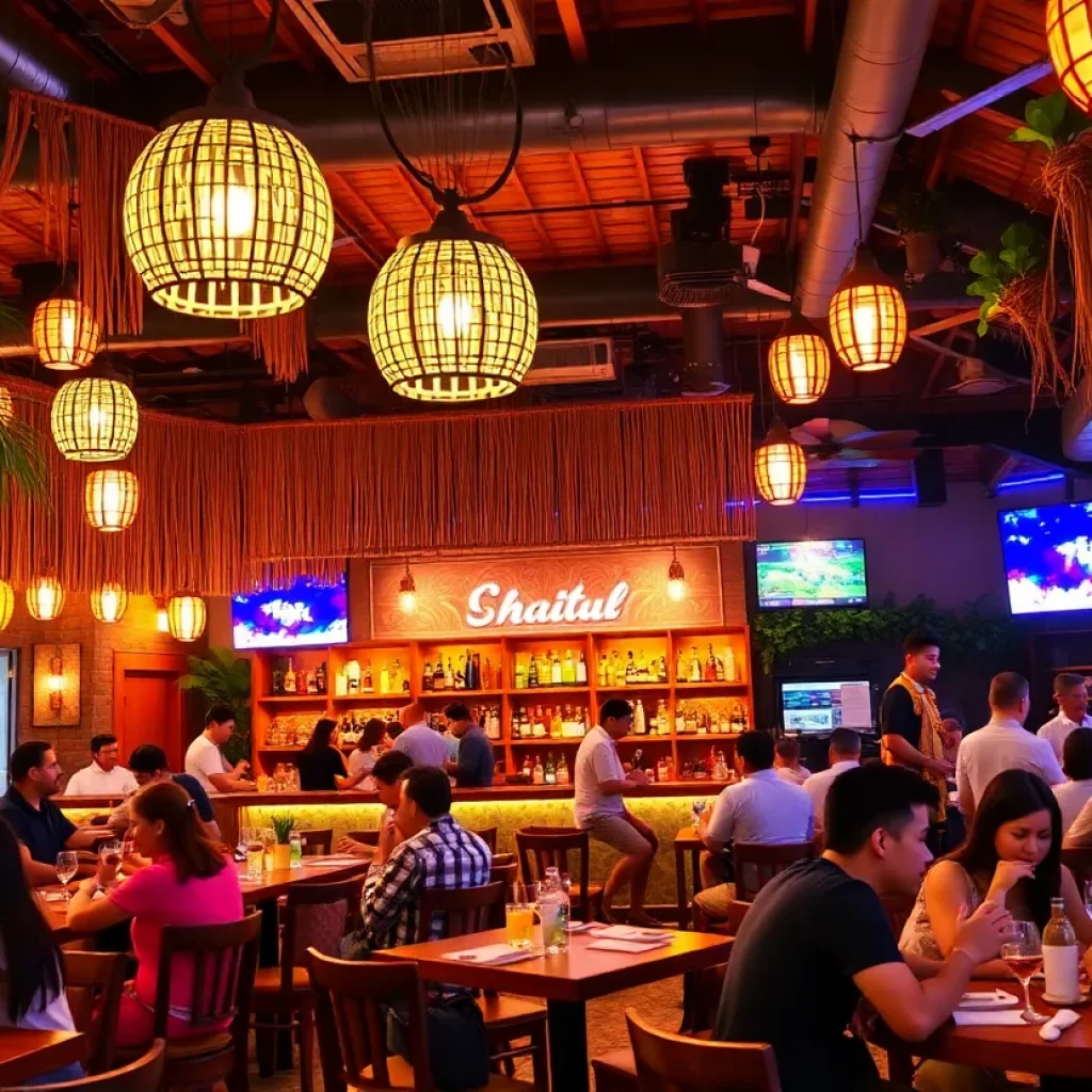 Interior of Phat Sammy's featuring a lively dining atmosphere and tiki bar decor