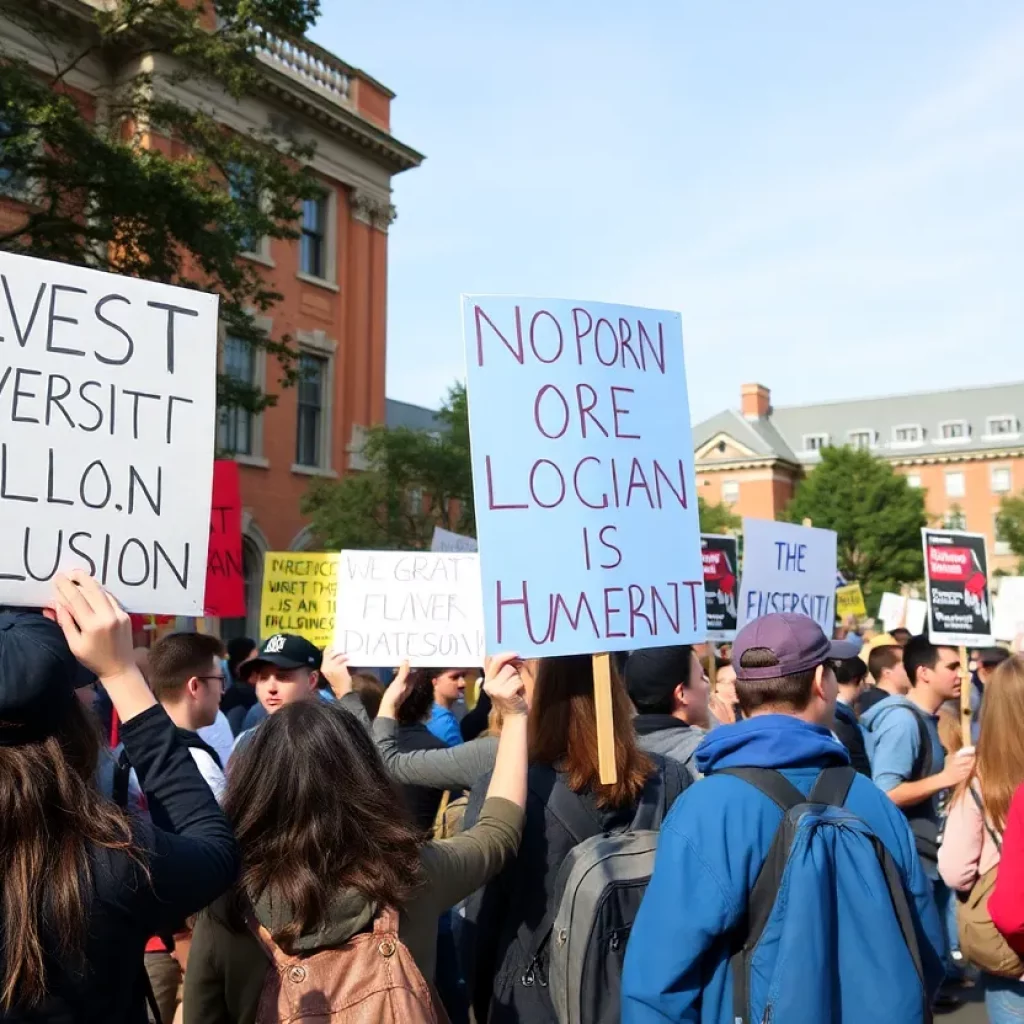 Protesters advocating for diversity and inclusion at a university