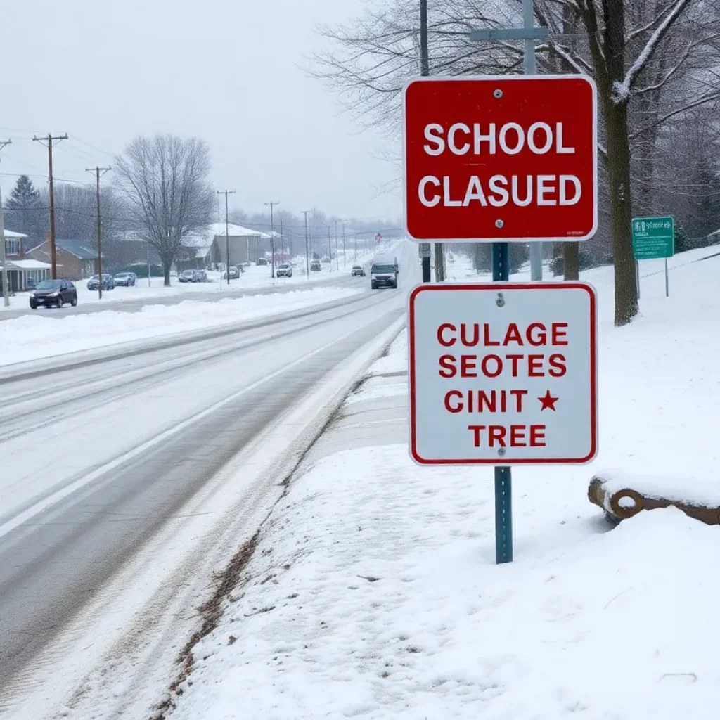 Snow-covered road in North Alabama during winter weather