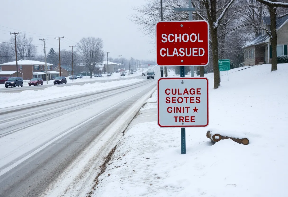 Snow-covered road in North Alabama during winter weather