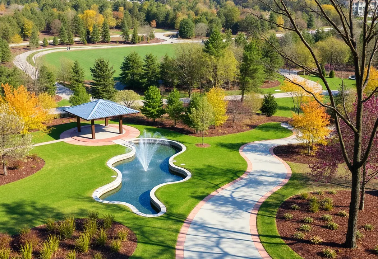 Concept of the expanded Big Spring Park East with pavilion and water features