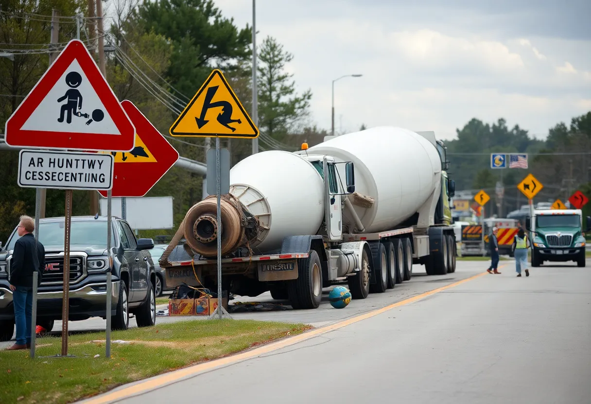 Cement truck crash on South Green Mountain Road in Huntsville