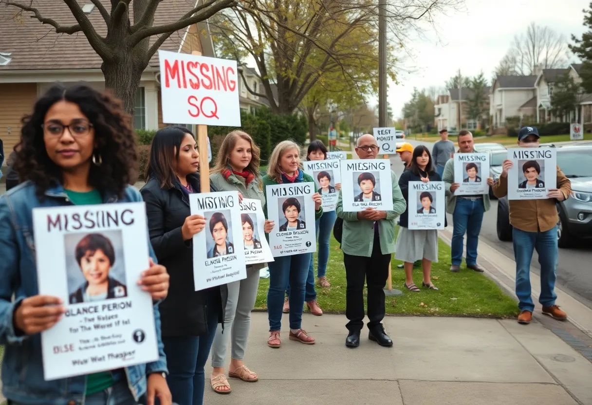 A group of people supporting awareness for missing persons in Huntsville