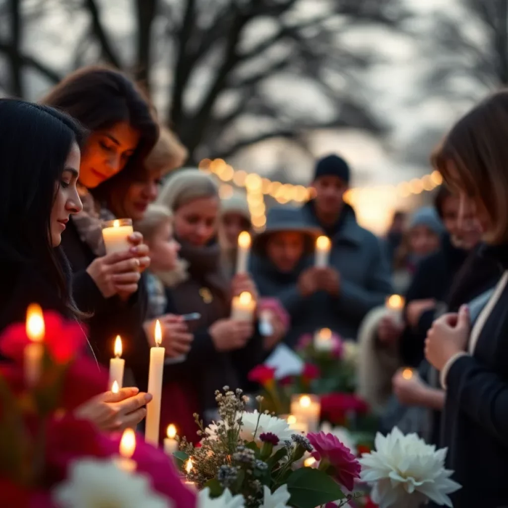 Community members gather with candles for remembrance of shooting victims.