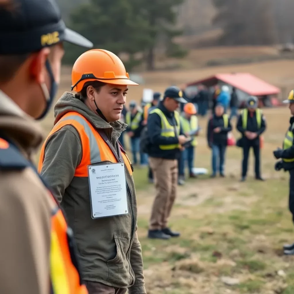 Community members and police searching for a missing person