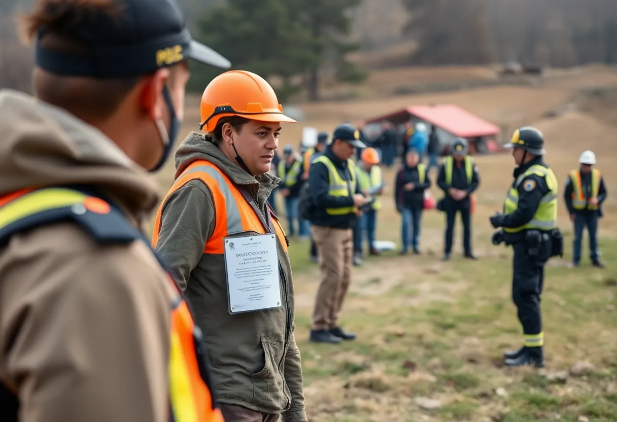 Community members and police searching for a missing person