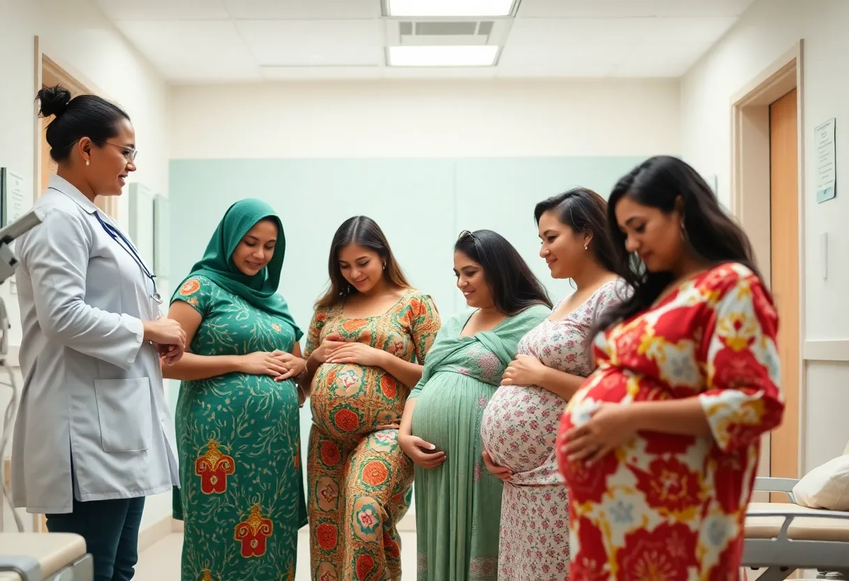 Diverse expectant mothers receiving prenatal care