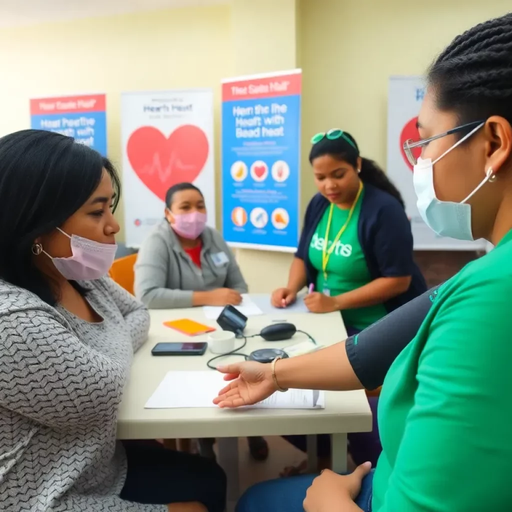 Community members participating in free blood pressure screenings at Huntsville Family Health Center