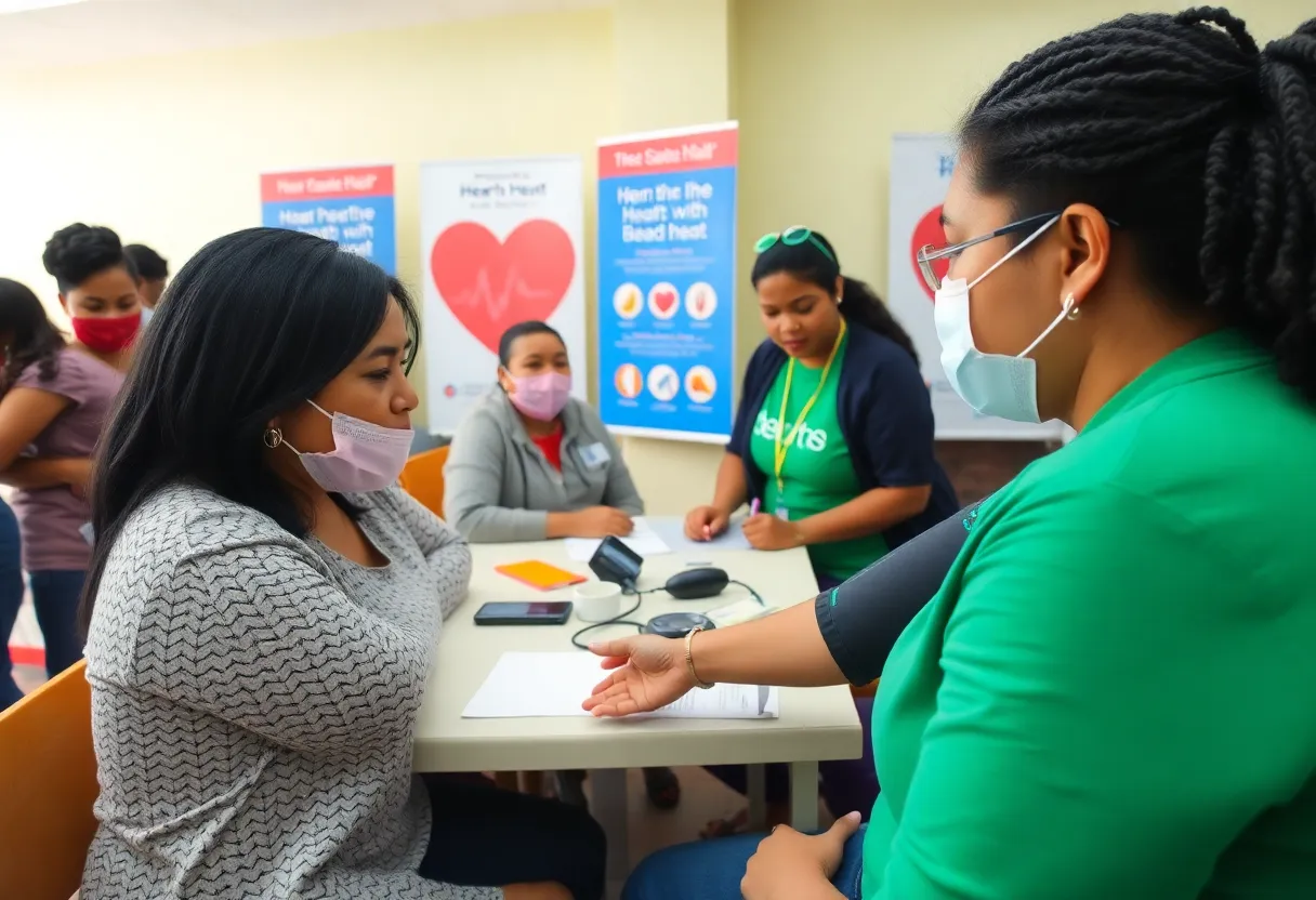 Community members participating in free blood pressure screenings at Huntsville Family Health Center