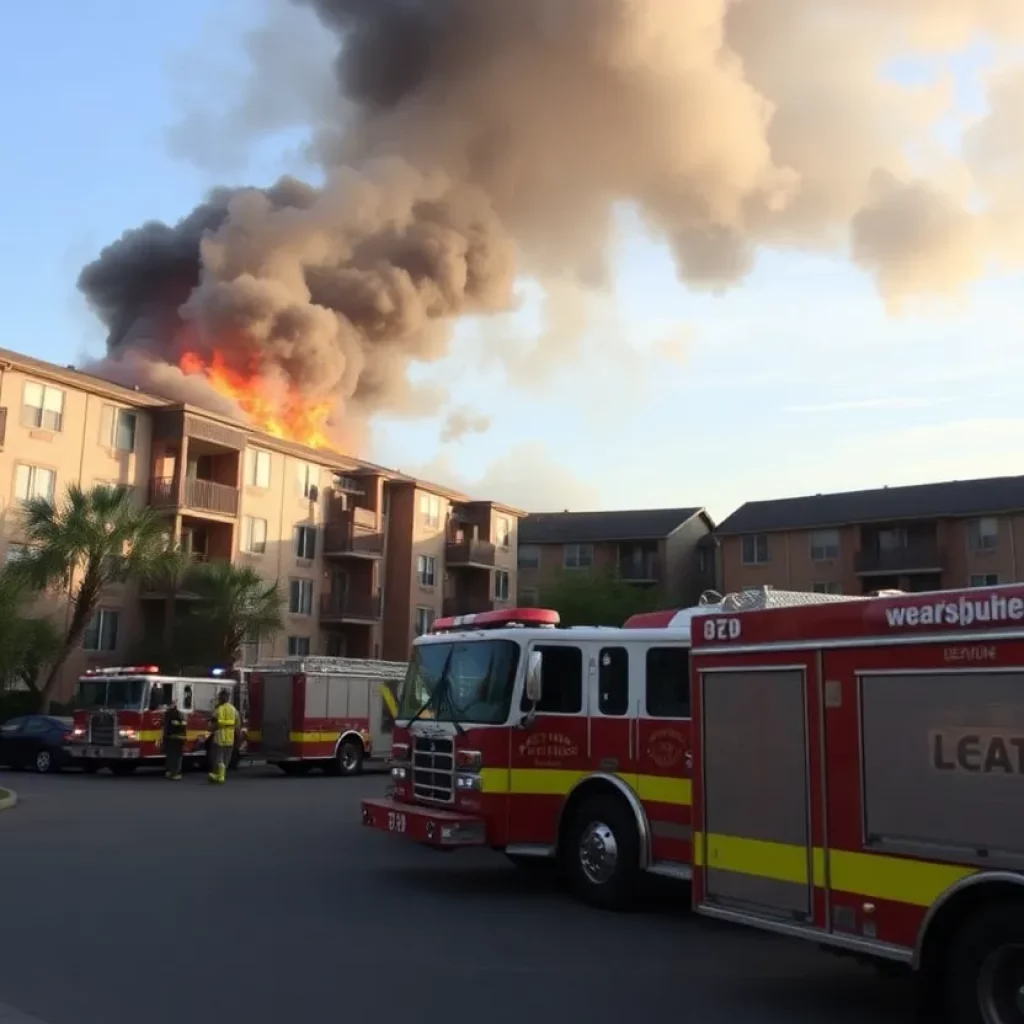 Firefighters responding to a fire at Fern Parc Apartment Complex in Huntsville, Alabama