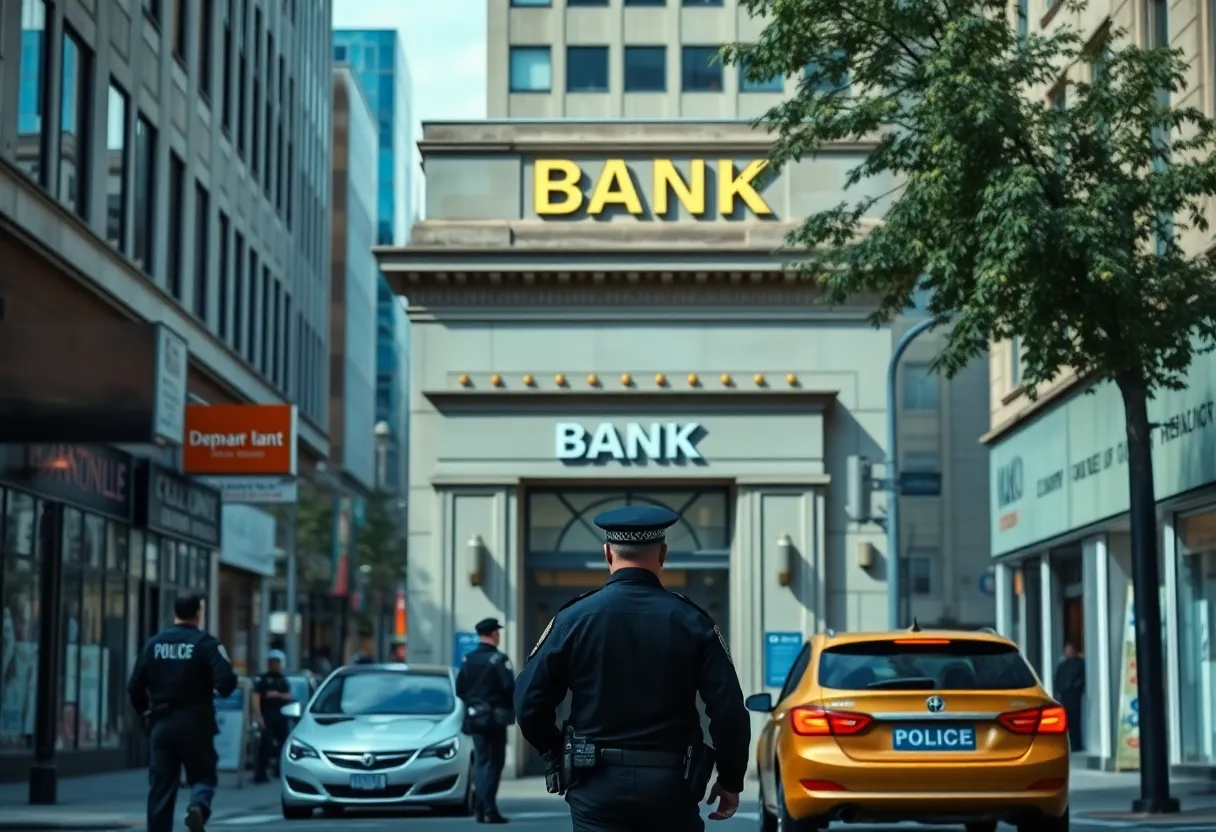 Scene of a bank robbery in Huntsville Alabama