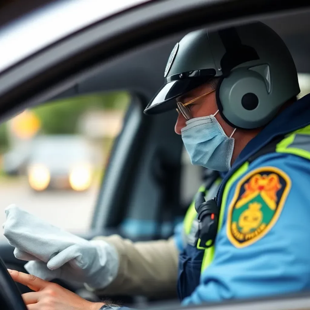 Police officers conducting a traffic stop in Huntsville