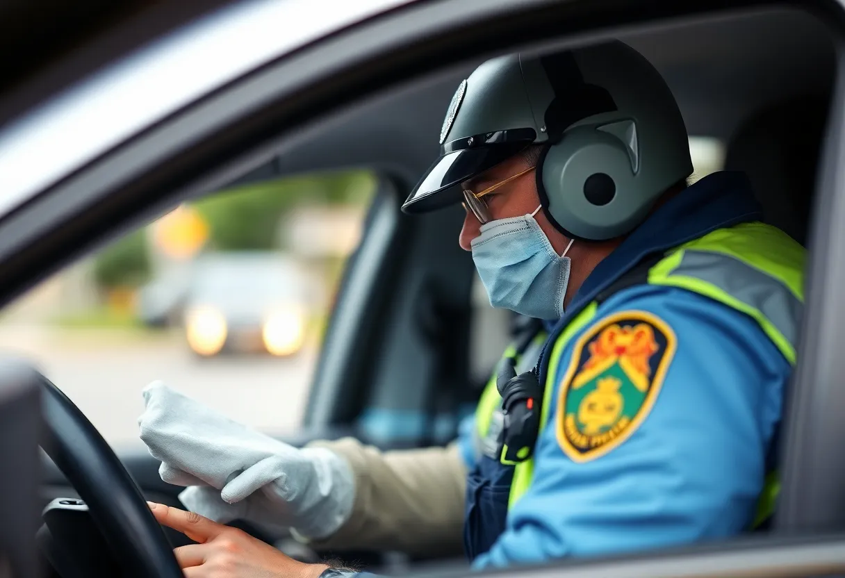 Police officers conducting a traffic stop in Huntsville