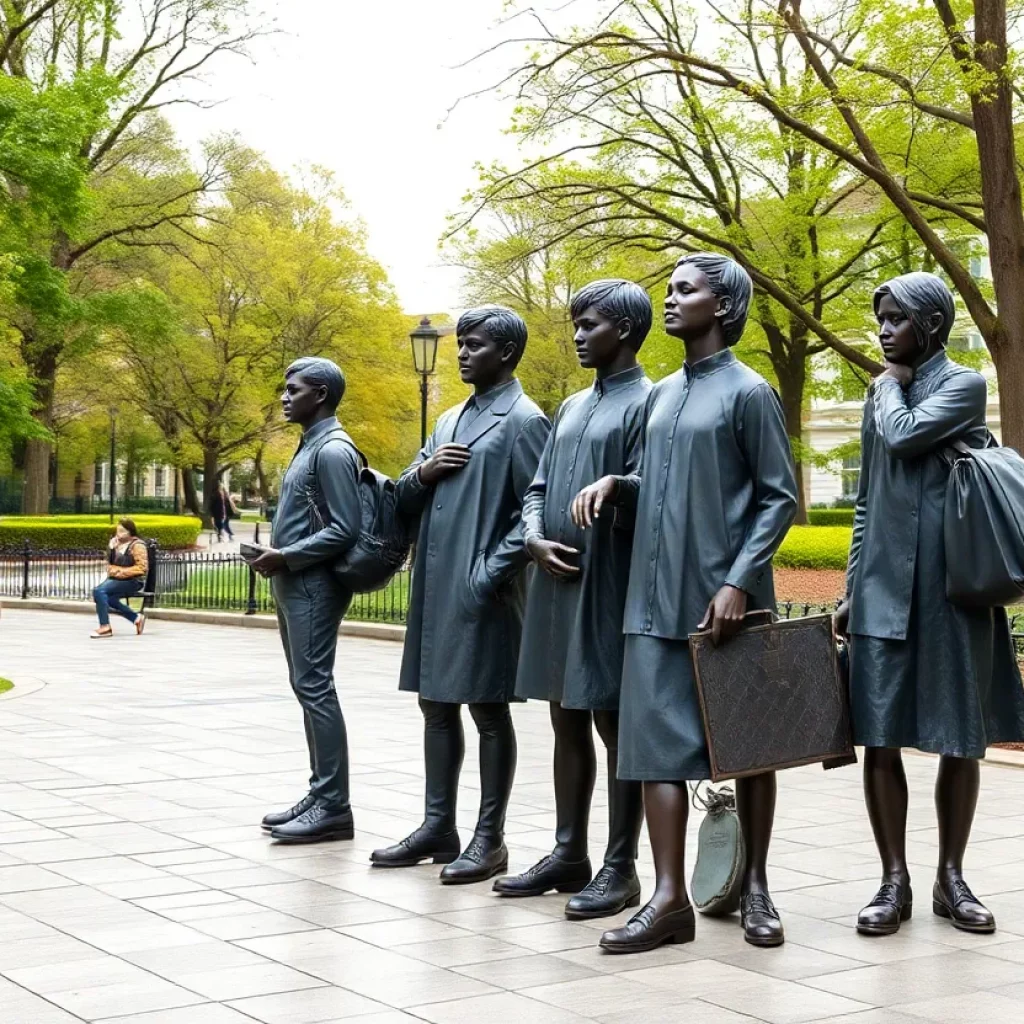 Bronze statues honoring students at William Hooper Councill Park in Huntsville, Alabama