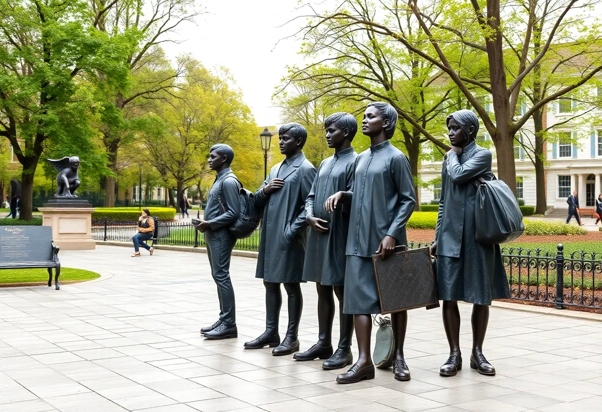 Bronze statues honoring students at William Hooper Councill Park in Huntsville, Alabama