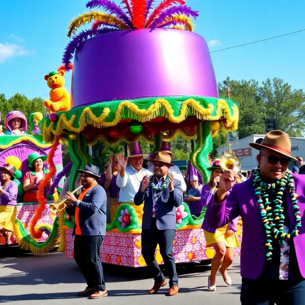 Colorful floats and lively parade at the Huntsville Mardi Gras.
